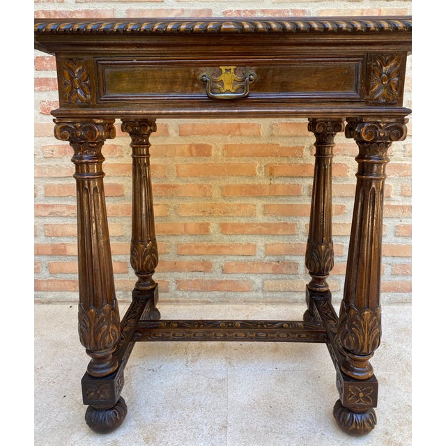 Early 20th Century Spanish Carved Walnut Side Table with One Drawer, 1940s For Sale - Image 16 of 18