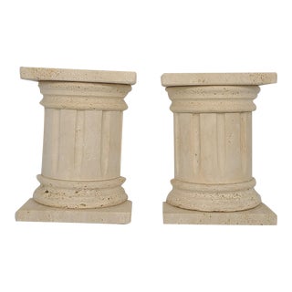 Late 20th Century Art Deco Doric/Dorique Column Travertine Book Ends - a Pair For Sale