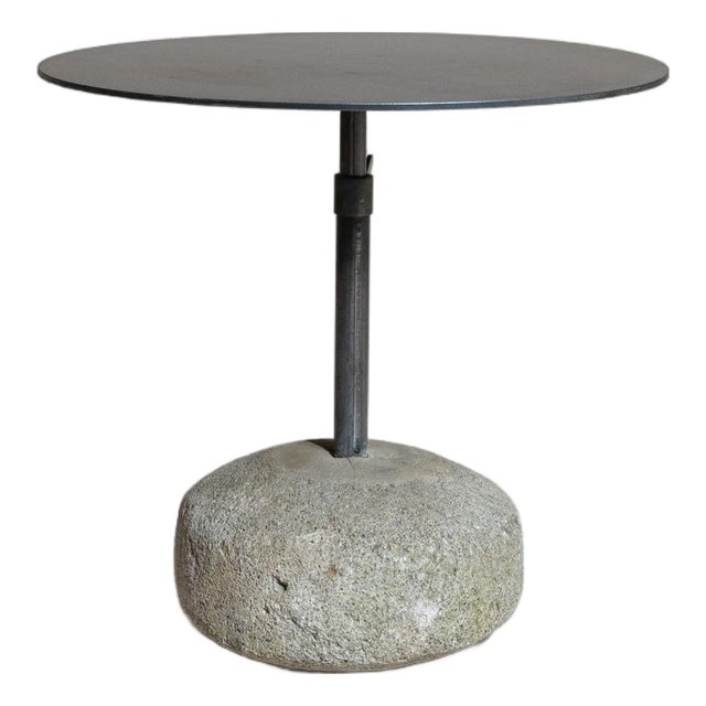 21st Century Poland Deep Charcoal Grey Round Stone-Base Side Table For Sale