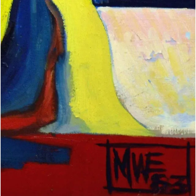 Abstract 1980s "Blue Scarfed Woman" Figurative Abstract Oil Painting For Sale - Image 3 of 4