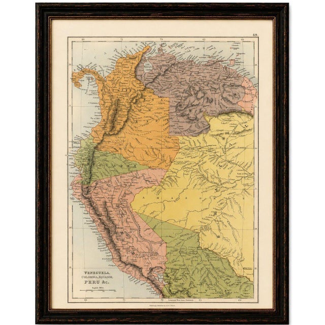 Title: antique venezuela, colombia, ecuador & peru map, bartholomew 1884 this finely engraved antique map of northwestern...