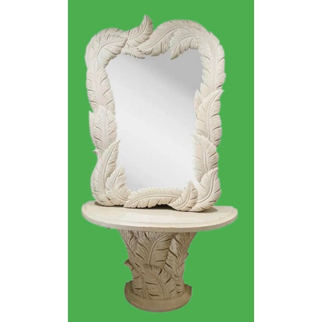 Serge Roche Style Wood Carved Palm Tree Front Console Table & Mirror For Sale - Image 9 of 12