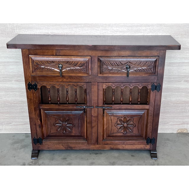 Baroque 20th Century Large Catalan Spanish Baroque Carved Walnut Credenza or Buffet For Sale - Image 3 of 12