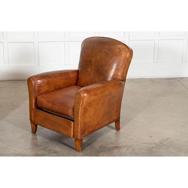 English Tan Leather Club Armchairs, 1920, Set of 2 For Sale - Image 9 of 17