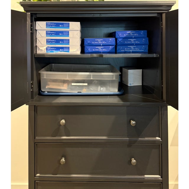 Pottery Barn Pottery Barn Black Wooden Storage Cabinet For Sale - Image 4 of 4