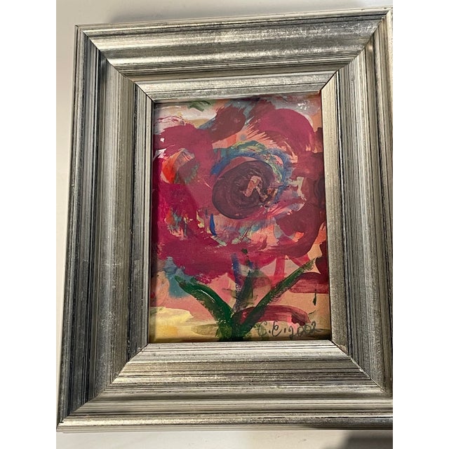 1970s 1970s Abstract Floral Small Original Paintings in Silver Frames - Set of 3 For Sale - Image 5 of 5