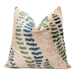 Handmade Velvet Ikat Throw Pillow 20x20 | Organic Dyed Neutral Stripe For Sale