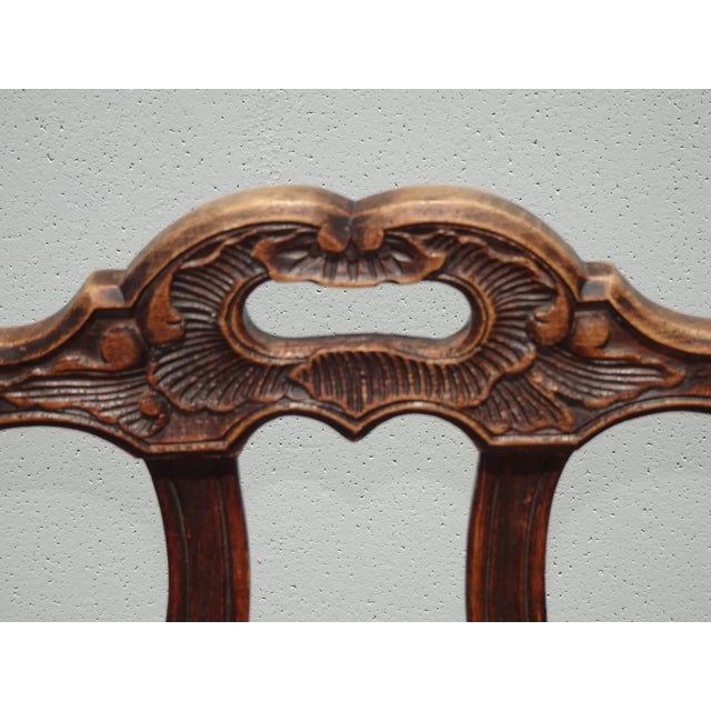 Pair of Antique French Provincial Style Ornate Carved Rush Seat Side Chairs For Sale - Image 9 of 17