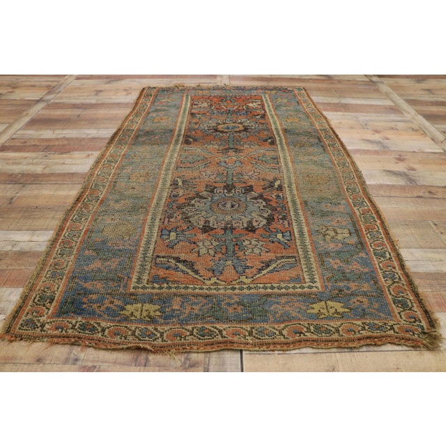 Terra Cotta Distressed Antique Persian Bijar Rug - 4'1 X 7'00 For Sale - Image 8 of 11