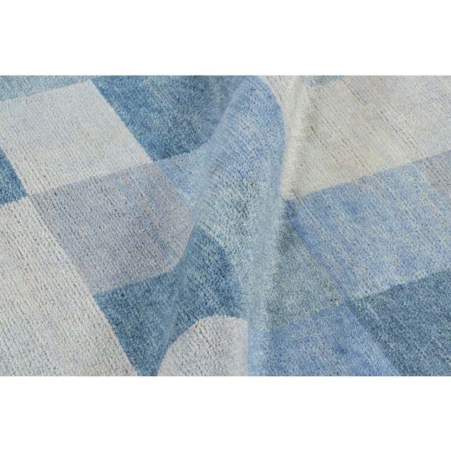 Textile Rug & Kilim’s Scandinavian Style Rug With Blue, White & Brown Geometric Patterns For Sale - Image 7 of 8