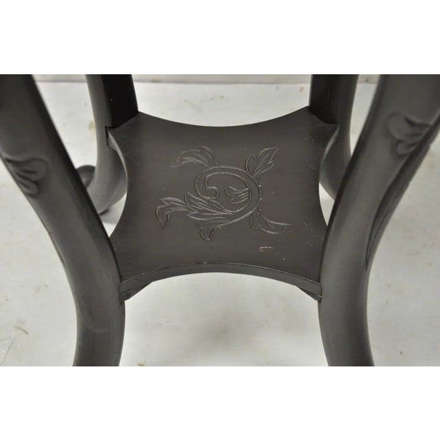 Japanese Carved Wood Black Ebonized 28" Plant Stand Side Table Lacquer Top For Sale In Philadelphia - Image 6 of 10