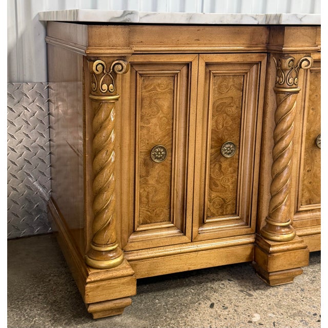 Late 20th Century Neoclassical Low Credenza With Marble Top For Sale - Image 4 of 10