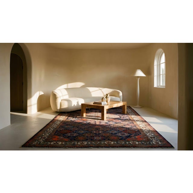 Navy Blue Traditional Navy Background With Fine Medallion Centre in a Geometric Design Persian Bibikabad Rug For Sale - Image 8 of 9