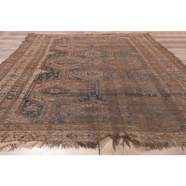 Navy Blue Distressed Antique-Worn Persian Shiraz Rug - 05'10 X 09'05 For Sale - Image 8 of 10