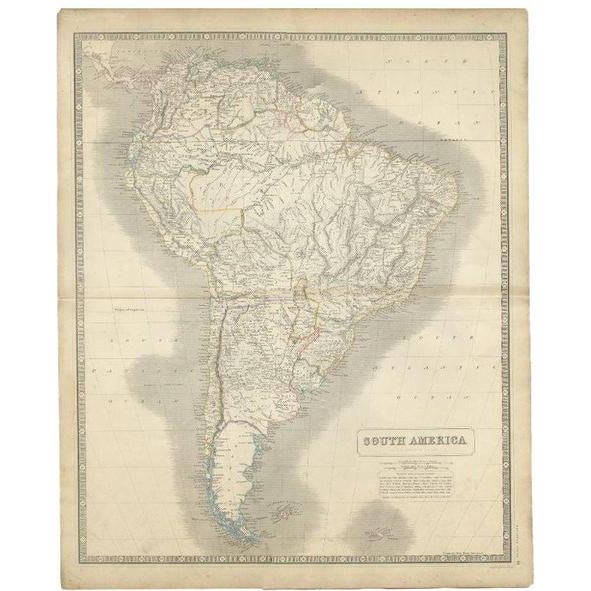 Antique Map of South America by Johnston, 1844 For Sale