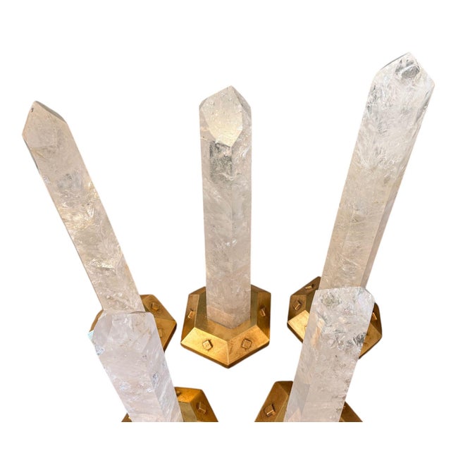 Transparent Set of Five Rock Crystal Obelisk Towers on Giltwood Bases. u.s.a. 20th Century. For Sale - Image 8 of 9