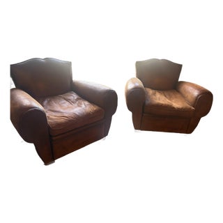 1920s French Art Deco Leather Club Chairs. For Sale