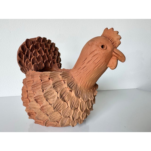 Vintage Hand-Crafted Clay Folk Art Chicken Planter Sculpture For Sale - Image 4 of 12