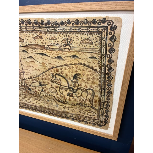 1960s "Euahtemoc Surrenders" Drawing on Amate Bark Paper by Marcial Camilo Ayala For Sale In Boston - Image 6 of 7