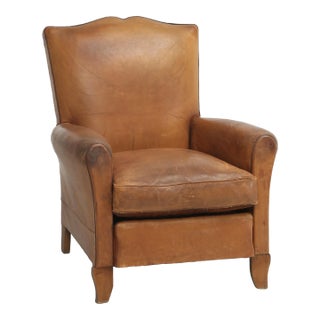 Vintage French Club Chair in All Original Leather Properly Internally Restored For Sale