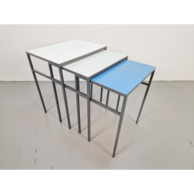Vintage Mimi Nesting Tables in Metal and Teak by Formica, 1960s, Set of 3 For Sale - Image 11 of 11