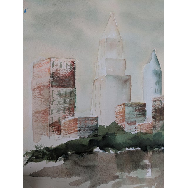Original Cityscape of Cleveland Ohio City Skyline Watercolor Painting For Sale In Charlotte - Image 6 of 7