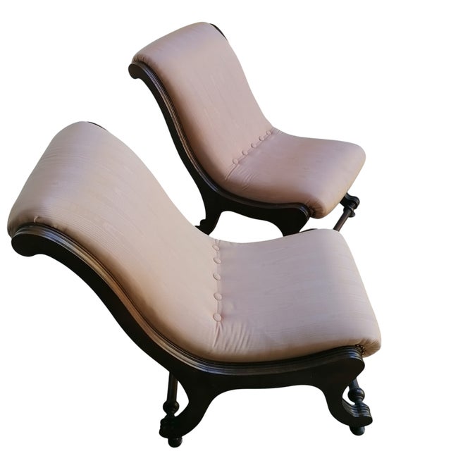 Wood Louis Philippe Victorian Style Chaise Longue Armchairs, 19th Century, Set of 2 For Sale - Image 7 of 11