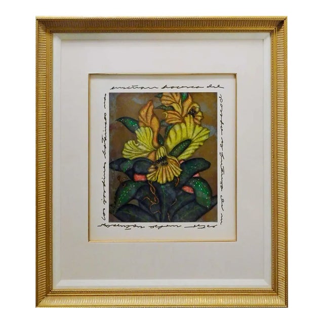 Luis Sottil Yellow Flowers on Paper Hand Signed Custom Framed Original Print For Sale