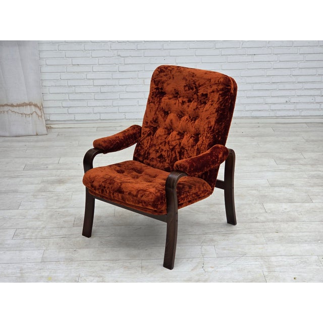 Danish Lounge Chair in Velour and Bent Oak, 1970s For Sale - Image 18 of 18
