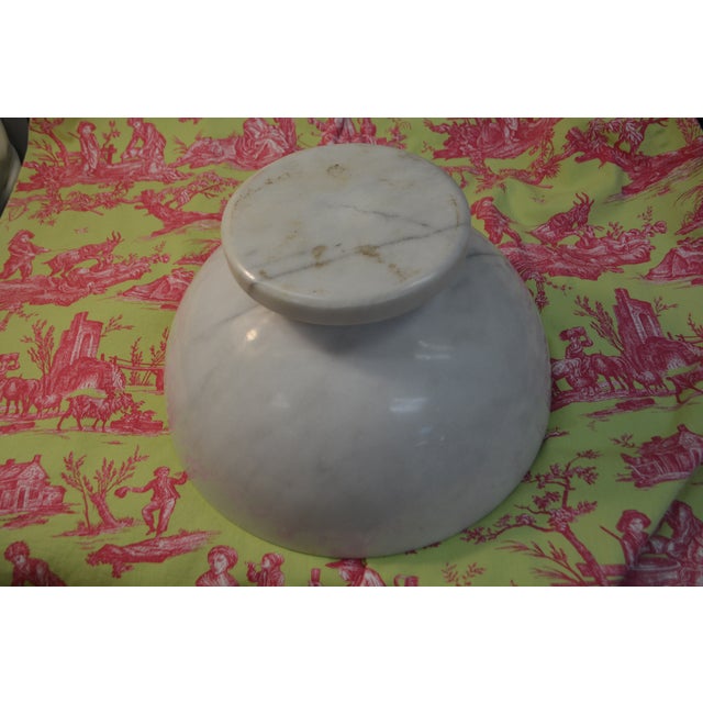 Huge White / Gray Veined Round Marble Pedestal Bowl Deep Compote - Centerpiece For Sale - Image 11 of 15