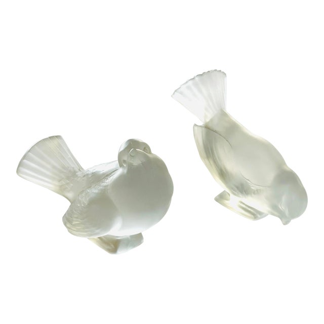 Pair of Lalique Frosted Crystal Sparrows For Sale
