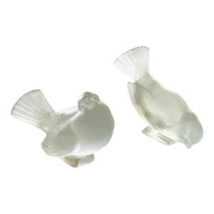 Pair of Lalique Frosted Crystal Sparrows