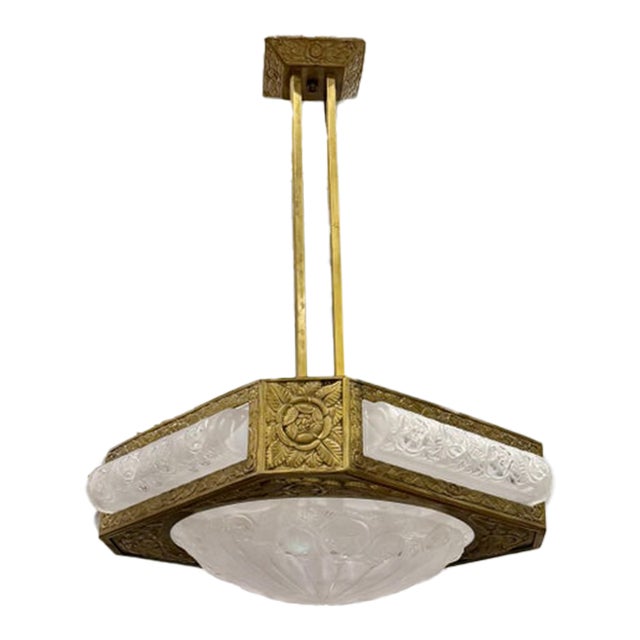 French Art Deco Chandelier Signed by Degué For Sale