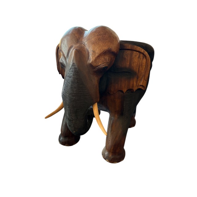 Hand-Carved Wooden Elephant Table Set, Set of 5 For Sale - Image 4 of 9