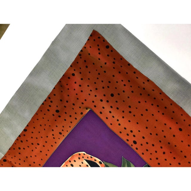 1990s Hand-Painted Silk Scarf Leopard Jungle Theme For Sale - Image 5 of 9