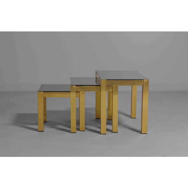 Postmodern Regency Brass Nesting Tables from Belgo Chrome, Belgium, 1980s, Set of 3 For Sale - Image 3 of 9