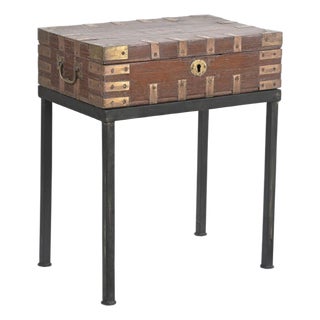 Vintage Anglo-Indian Teak and Brass Small Chest on Iron Legs/Side Table For Sale