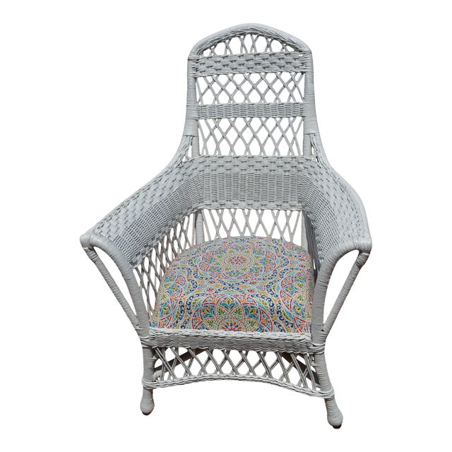 Karpen White Wicker High Back Patio Chair Chairish