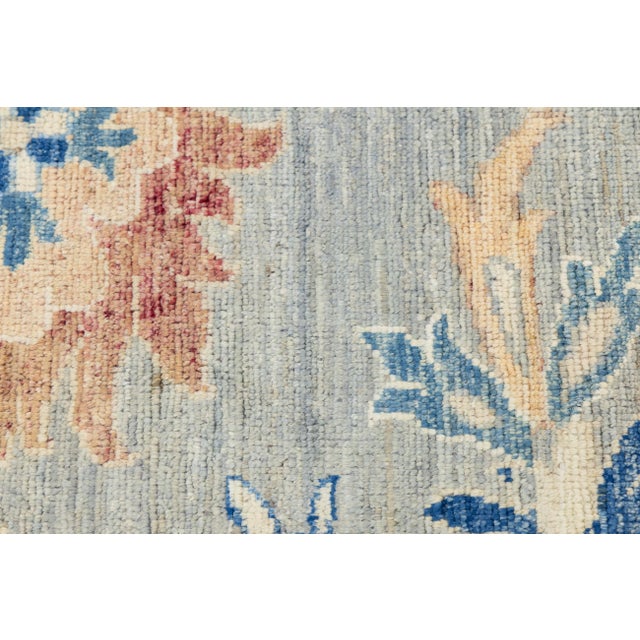 2020s Modern Oushak Style Hand-Knotted Wool Rug - Slate Blue & Cream Floral For Sale - Image 5 of 11