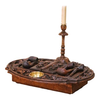 19th Century French Black Forest Carved Walnut Smoker’s Desk Set For Sale