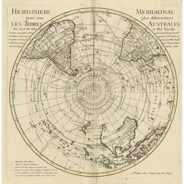 Antique map titled 'Hemisphere Meridional pour voir plus distinctement Les Terres Australes'. Hemispherical map of the...