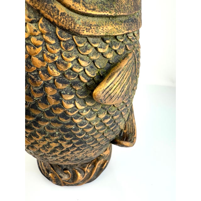 Vintage Mid Century Cast Resin Koi Fish Sculpture With Aged Bronze Finish For Sale - Image 4 of 10