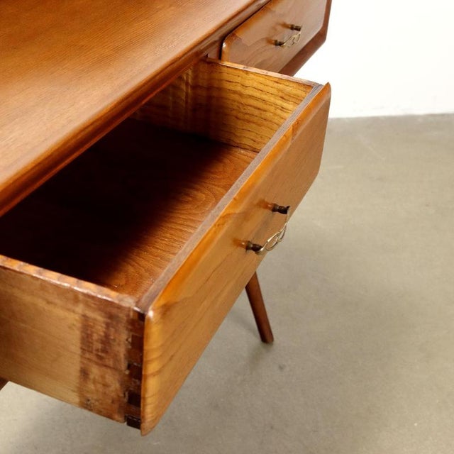 Vintage Console Table in Oak Veneer and Brass, 1950s For Sale - Image 4 of 9
