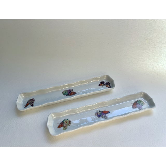 Vintage Pair of Andre Prevot for Limoges, France narrow, adorned White Porcelain Trays. Serving. Vanity. Dresser. Desk....