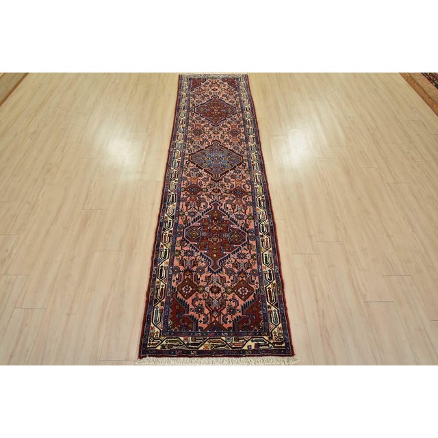 Tribal Hamedan Runner 2’8” X 9’6” Pink Wool Vintage Tribal Hand-Knotted Rug For Sale - Image 3 of 13