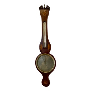 George III Mahogany Inlaid Banjo Barometer, 1800s For Sale