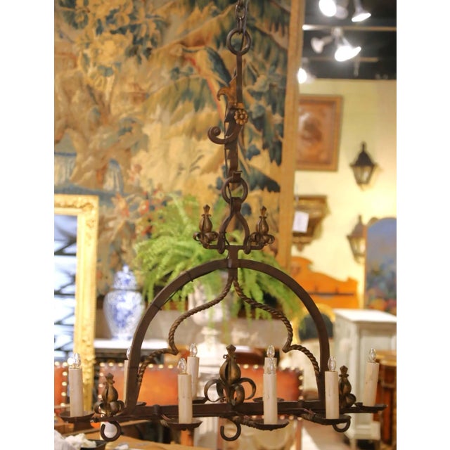 Late 19th Century 19th Century French Gothic Wrought Iron Eight-Light Chandelier With Gilt Accents For Sale - Image 5 of 11