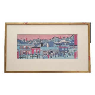 Hasegawa Sadanobu II (Konobu I), Japanese Scene, 1874, Woodblock Print, Framed For Sale