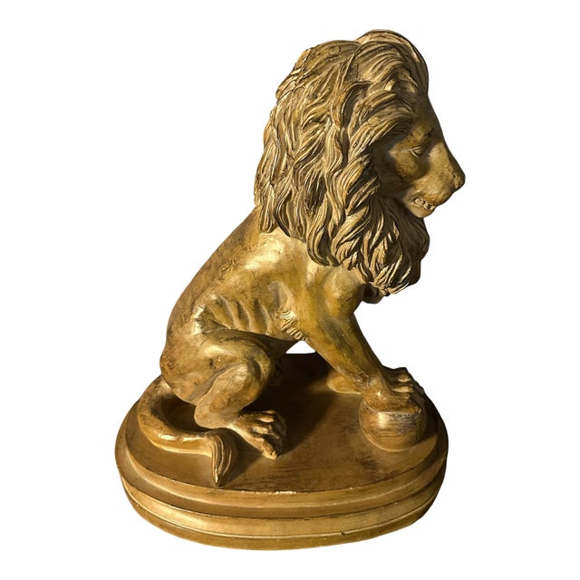 Vintage Classical Style Gold Gilt Lion Sculpture – Resin For Sale