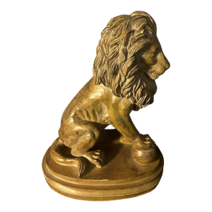 Vintage Classical Style Gold Gilt Lion Sculpture – Resin